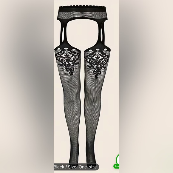 Accessories - Black Fishnet Tights with Lace Design